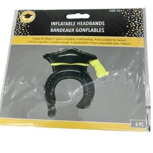 🔥$3🔥NEW Inflatable Graduation Cap Headband 6 Pack Black Yellow UNISEX